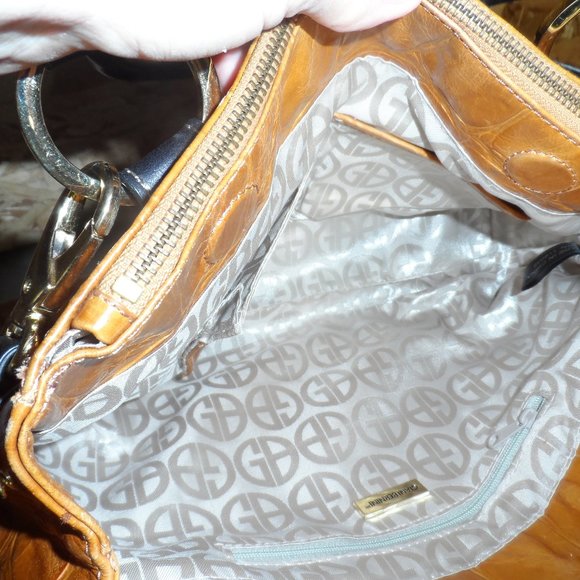 Giani Bernini Brown Crocodile Dome Satchel with Black Straps - Picture 3 of 12